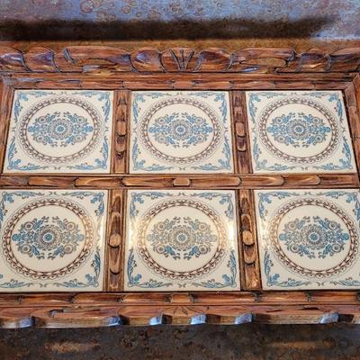 Vintage Wood & Tile Serving Tray