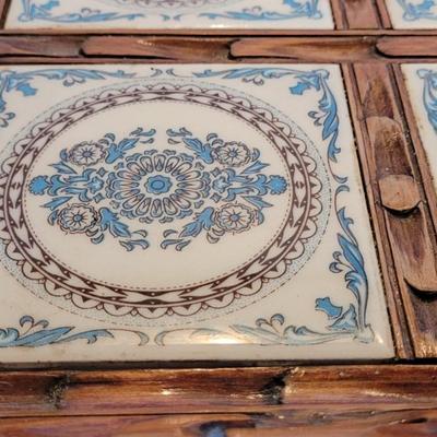 Vintage Wood & Tile Serving Tray