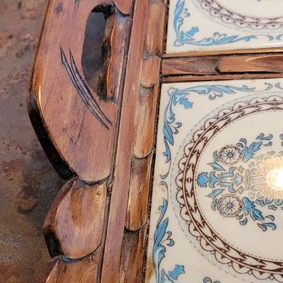 Vintage Wood & Tile Serving Tray