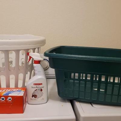 Laundry Baskets (3), Dryer Sheets, & Bottle of Stain Remover