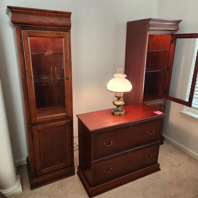 2 Lighted Display Cases with storage below Bookcase 20x17x69