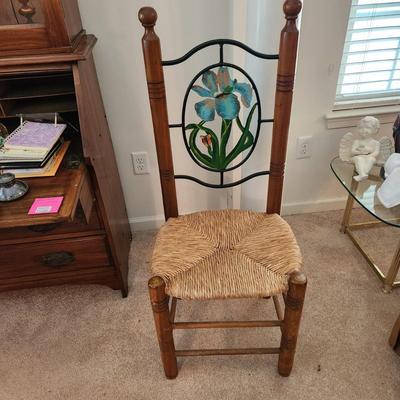 Folk Art Farmhouse Chair Metal Floral Flower back