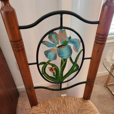 Folk Art Farmhouse Chair Metal Floral Flower back