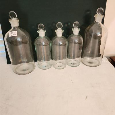 5 Vintage Glass Apothecary Chemical Bottles