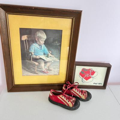 Vintage Framed Print, Embroidery & Keds Super Sneaks