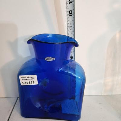 Blenko Cobalt Blue Double Pour Carafe Pitcher