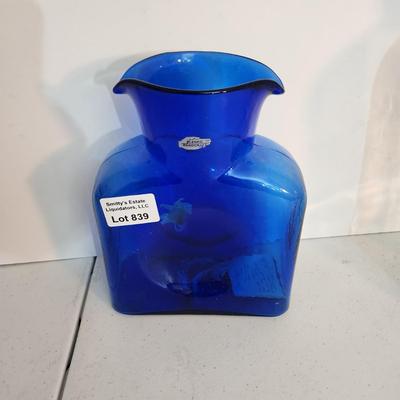 Blenko Cobalt Blue Double Pour Carafe Pitcher