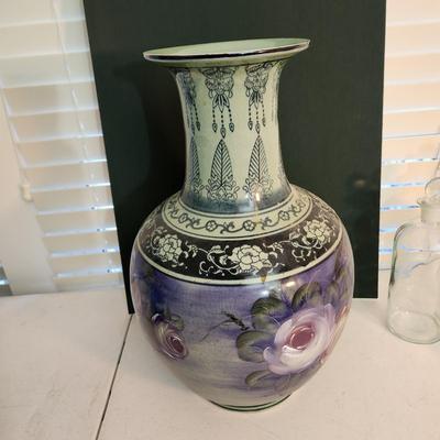 Large Floral Painted Vase Urn 18" tall