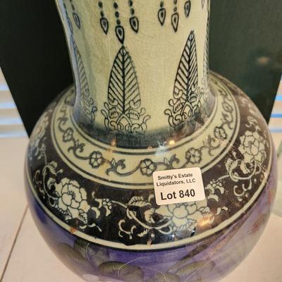 Large Floral Painted Vase Urn 18" tall