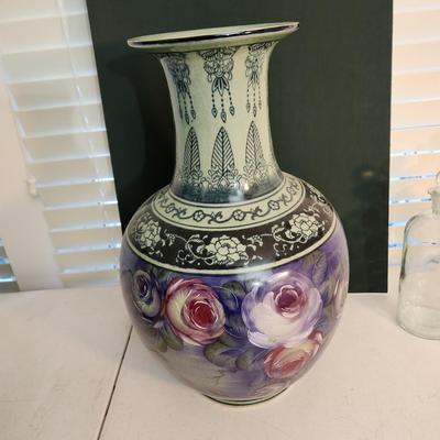 Large Floral Painted Vase Urn 18" tall