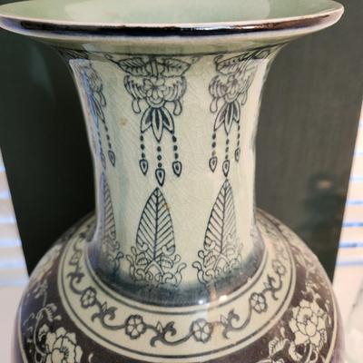 Large Floral Painted Vase Urn 18" tall