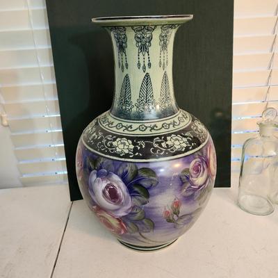 Large Floral Painted Vase Urn 18" tall