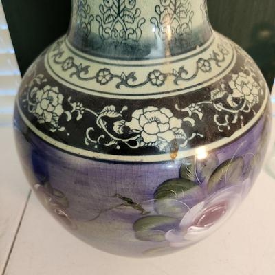 Large Floral Painted Vase Urn 18" tall