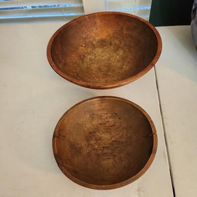 2 Antique Primitive Out of Round Dough Bowls