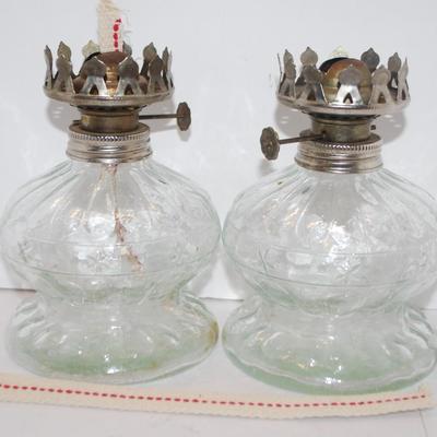 2 Glass Oil Lamps with Wicks 5 1/2" H x 4" Base Diameter