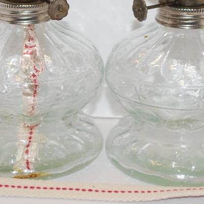 2 Glass Oil Lamps with Wicks 5 1/2" H x 4" Base Diameter