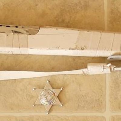 Vintage Wood Toy Gun & Plastic Sheriff's Badge