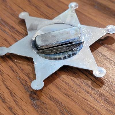 Vintage Wood Toy Gun & Plastic Sheriff's Badge