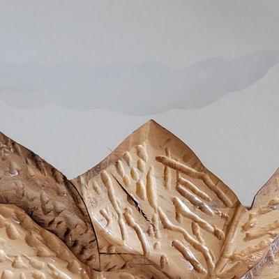 Handmade Wood Mountain Scene Mirror with Frosted Glass Clouds & Bird