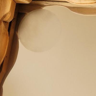 Handmade Wood Mountain Scene Mirror with Frosted Glass Clouds & Bird