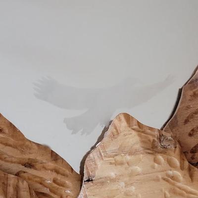 Handmade Wood Mountain Scene Mirror with Frosted Glass Clouds & Bird
