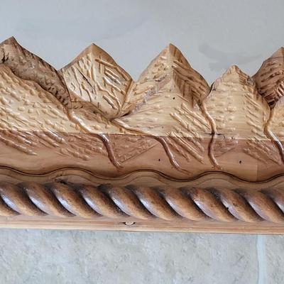 Handmade Wood Mountain Scene Mirror with Frosted Glass Clouds & Bird