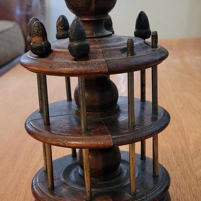 Antique Wood Bobbin Holder