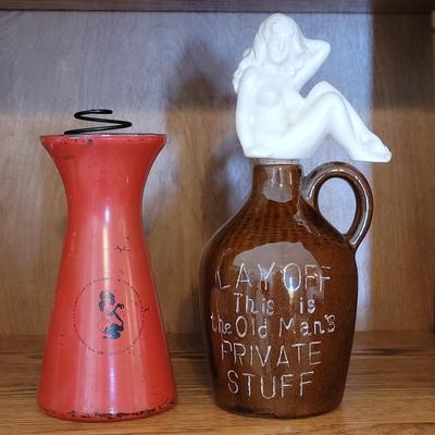 Vintage Liquor Bottle & Playboy Candleholder