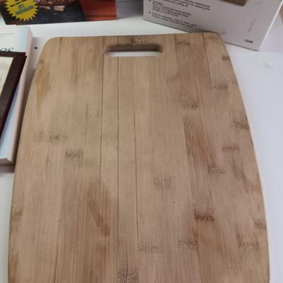 Cookbooks with NorPro Pasta drying rack - cutting board and a variety of knives