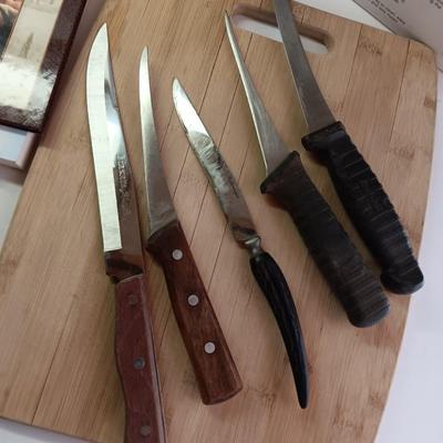 Cookbooks with NorPro Pasta drying rack - cutting board and a variety of knives