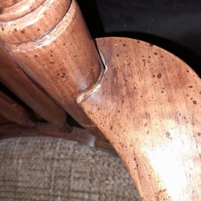 Wooden end table with a drawer, and a fabric seated arm chair