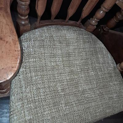 Wooden end table with a drawer, and a fabric seated arm chair