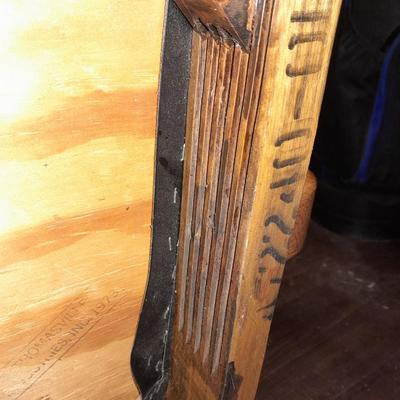 Mersman Wooden end table with drawer and leather like top with Black cushioned armchair