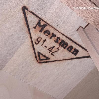 Mersman Wooden end table with drawer and leather like top with Black cushioned armchair