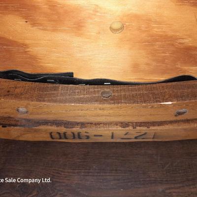 Mersman Wooden end table with drawer and leather like top with Black cushioned armchair