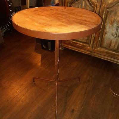 Tall wood topped Iron base accent table