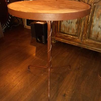 Tall wood topped Iron base accent table