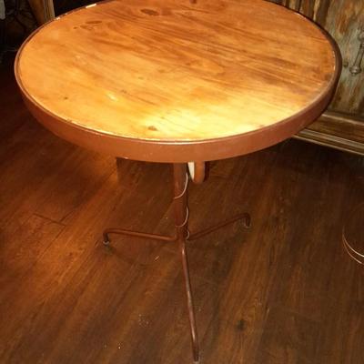 Tall wood topped Iron base accent table