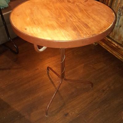Tall wood topped Iron base accent table