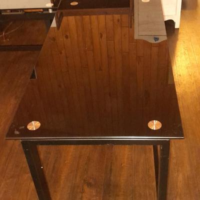 Black glass topped L-Shaped Office / Computer desk with Metal frame