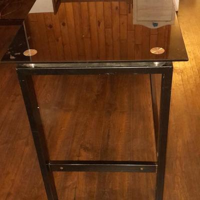 Black glass topped L-Shaped Office / Computer desk with Metal frame