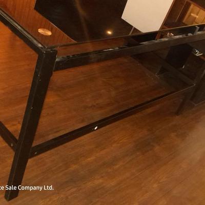 Black glass topped L-Shaped Office / Computer desk with Metal frame