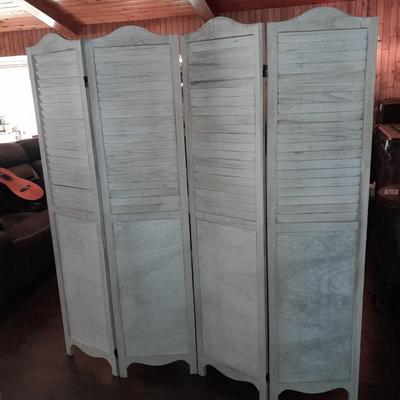Decorative wooden Farmhouse Whitewashed Wood Home Room Divider Screen w/ Hinges 3 of 4