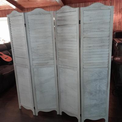 Decorative wooden Farmhouse Whitewashed Wood Home Room Divider Screen w/ Hinges 4 of 4