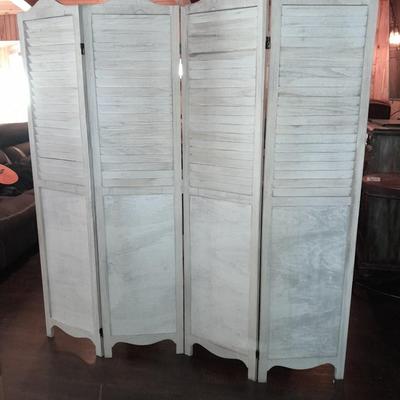 Decorative wooden Farmhouse Whitewashed Wood Home Room Divider Screen w/ Hinges 4 of 4