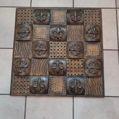 Large Embossed Metal Decorative Wall Plate With 3 Distinct Geo Designs Fleur-de-Lis