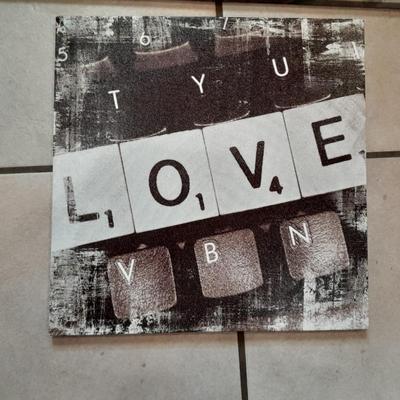 Two canvas wall hangings Roses and LOVE