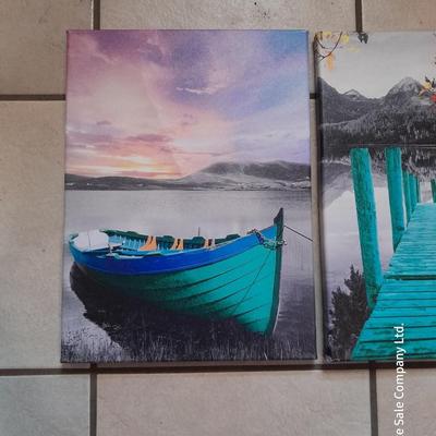Four canvas wall art pieces - Boats - sunset - beach house - Boat dock