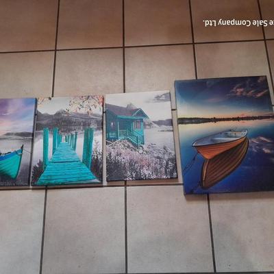 Four canvas wall art pieces - Boats - sunset - beach house - Boat dock