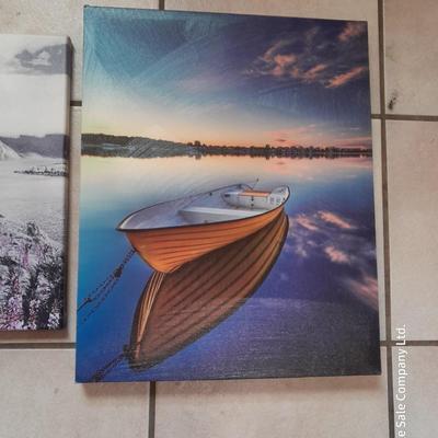 Four canvas wall art pieces - Boats - sunset - beach house - Boat dock